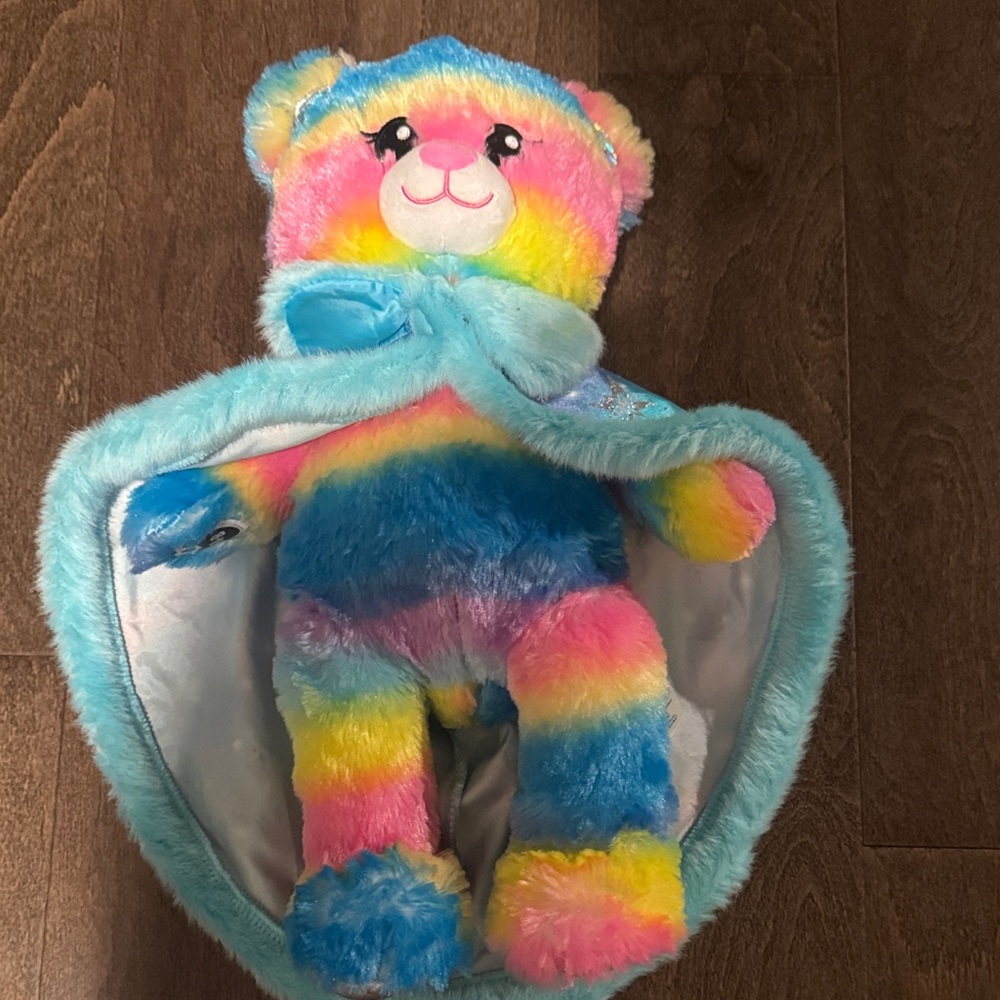 Build-A-Bear Rainbow Plush Bear with Blue Accents